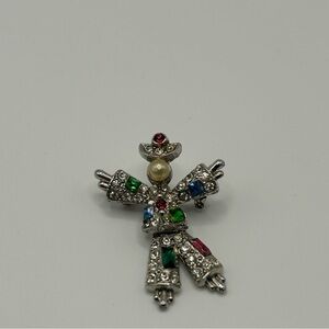 Vintage Coro Articulated Clown Brooch | Rhinestone Figural